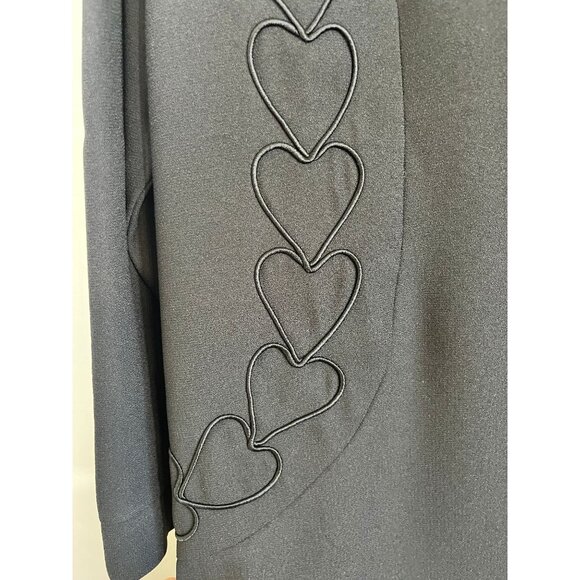 Vintage Heart Embroidery Dress 20 Black 80s Retro Modest Romantic Neutral Chic - Picture 2 of 10